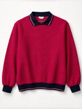 Vintage Raised Geometric Pattern Collared Lightweight Sweater Preppy Collegiate